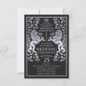 Black Royal Lion Mittelalterliche Silberhochzeit Einladung (Vorderseite)