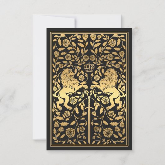 Black Royal Lion Mittelalterliches Gold Hochzeit E Einladung (Rückseite)