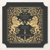 Black Royal Lion Mittelalterliches Hochzeitsticket Untersetzer (Vorderseite)