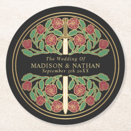 Black Royal Medieval Gold Sword Wedding Runder Pappuntersetzer