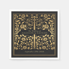 Black Royal Medieval Gold Sword Wedding Serviette
