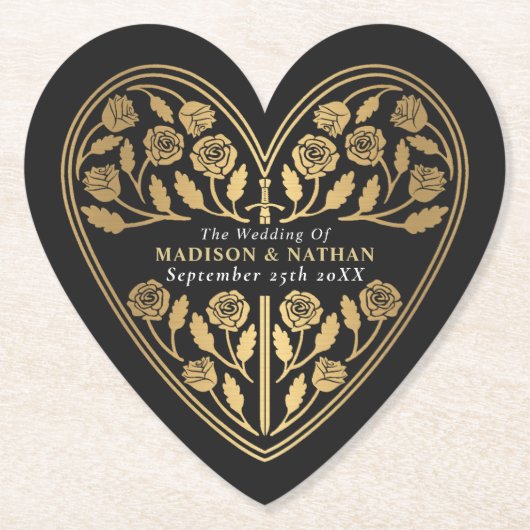 Black Royal Medieval Gold Sword Wedding Untersetzer (Vorderseite)