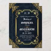 Black Royal Medieval Gold Wedding Einladung (Vorne/Hinten)