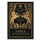 Black Royal Medieval Lion Wedding Tischnummer (Rückseite)