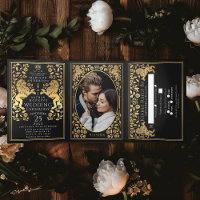 Black Royal Medieval Lion Wedding Tri-Fold