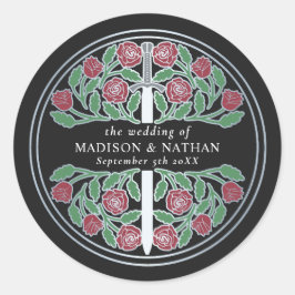 Black Royal Medieval Silver Sword Wedding  Runder Aufkleber