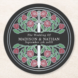 Black Royal Medieval Silver Sword Wedding Runder Pappuntersetzer