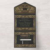 Black Royal Medieval Sword Wedding All In One Einladung (Innen Boden)