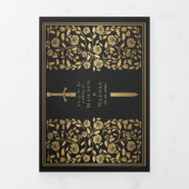 Black Royal Medieval Sword Wedding Dreifach Gefaltete Einladung (Cover)