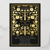 Black Royal Medieval Sword Wedding Folieneinladung (Vorderseite)