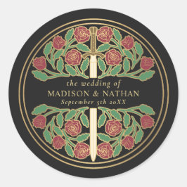 Black Royal Medieval Sword Wedding  Runder Aufkleber