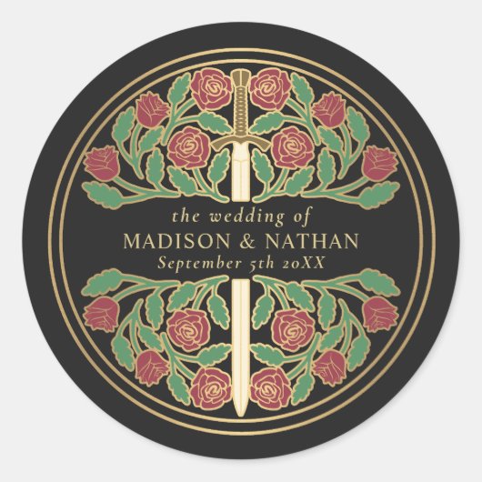 Black Royal Medieval Sword Wedding  Runder Aufkleber (Vorderseite)