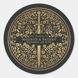 Black Royal Medieval Sword Wedding Runder Aufkleber