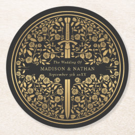 Black Royal Medieval Sword Wedding Runder Pappuntersetzer