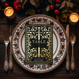 Black Royal Medieval Sword Wedding Table Card Folieneinladung