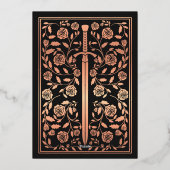 Black Royal Mittelalterliche Rose Goldschwert Hoch Folieneinladung (Rückseite)