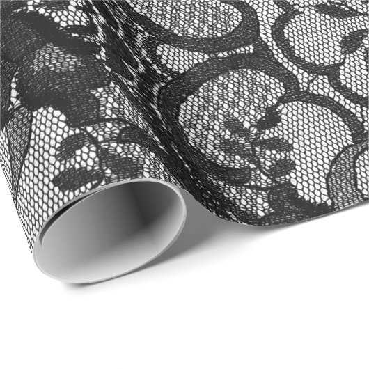 Black Royal Vintag Floral Vintag Lace Geschenkpapier (Rolleneckpunkt)