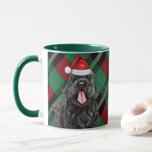 Black Russian Terrier Dog Green Red Holiday Karier Tasse (Mit Donut)