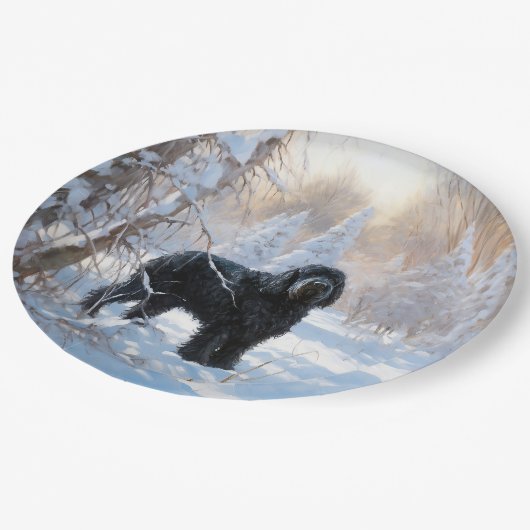 Black Russian Terrier Let It Snow Weihnachten Pappteller (Schrägansicht)