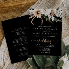 Black Rustic Boho Floral Front & Back Wedding Einladung
