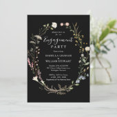 Black Rustic Boho Wildblume Engagement Party Einladung (Stehend Vorderseite)