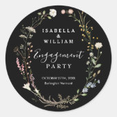 Black Rustic Boho Wildblume Engagement Party Runder Aufkleber (Vorderseite)