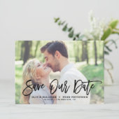 Black Rustic Brush Calligraphy Foto Rette unser Da Save The Date (Stehend Vorderseite)