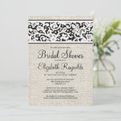 Black Rustic Burlap Linen Bridal Dusche Einladung (Stehend Vorderseite)