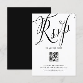 Black Rustic Calligraphy QR Code Wedding RSVP Karte
