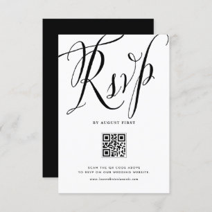 Black Rustic Calligraphy QR Code Wedding RSVP Karte