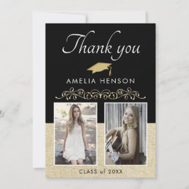 Black Rustic Elegante Ornament 2 Foto Abschluss Dankeskarte