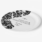 Black Rustic Luxe Vintag Damask Wedding Pappteller (Schrägansicht)