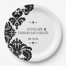 Black Rustic Luxe Vintag Damask Wedding Pappteller