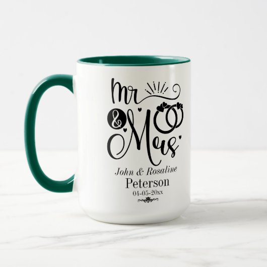 Black Rustic Name Date Wedple Announcement Tasse (Links)