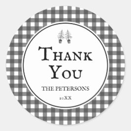 Black Rustic Plaid Thank You Christmas Favor Runder Aufkleber