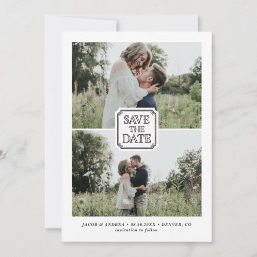 Black Rustic Two Foto Ankündigung Datum freihalten (Vorderseite)