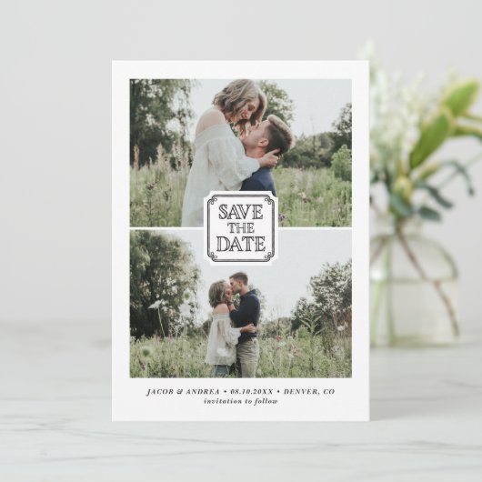 Black Rustic Two Foto Ankündigung Datum freihalten (Stehend Vorderseite)