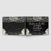 Black Rustic White Roses String Lights Wedding Gästebuch (Voll)