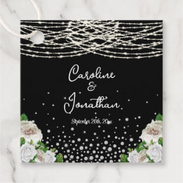 Black Rustic White Roses String Lights Wedding Geschenkanhänger