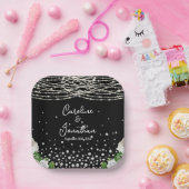 Black Rustic White Roses String Lights Wedding Pappteller (Party)