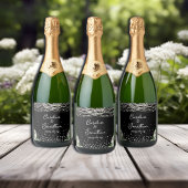 Black Rustic White Roses String Lights Wedding Schaumweinetikett