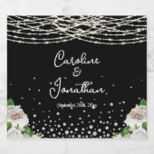 Black Rustic White Roses String Lights Wedding Schaumweinetikett (Einzelnes Label)