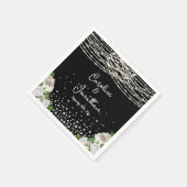 Black Rustic White Roses String Lights Wedding Serviette (Ecke)
