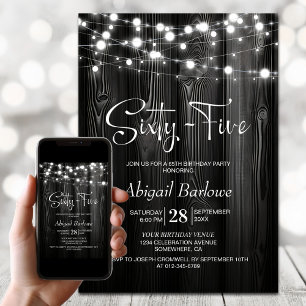 Black Rustic Wood 65. Geburtstagsparty Einladung