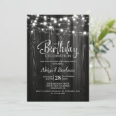 Black Rustic Wood Birthday Party Einladung (Stehend Vorderseite)