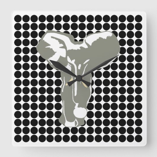 Black Safari Dot mit Pop Art Elephant Quadratische Wanduhr (Vorderseite)