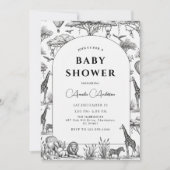 black Safari Toile De Jouy Boy Baby Shower Einladung (Vorderseite)