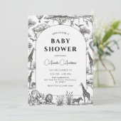 black Safari Toile De Jouy Boy Baby Shower Einladung (Stehend Vorderseite)