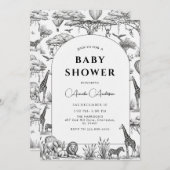 black Safari Toile De Jouy Boy Baby Shower Einladung (Vorne/Hinten)