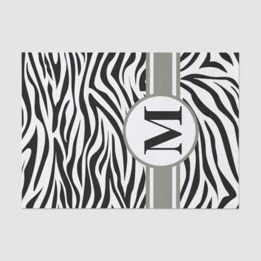 Black Safari Zebra mit Monogramm Seidenpapier (Vorderseite)
